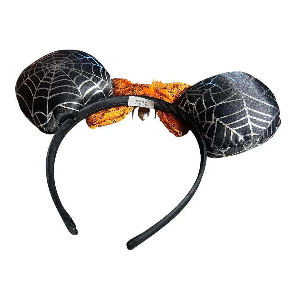 Disney Minnie Mouse Halloween Spiderweb Ears Orange Sequin Bow Spider 14007TJX